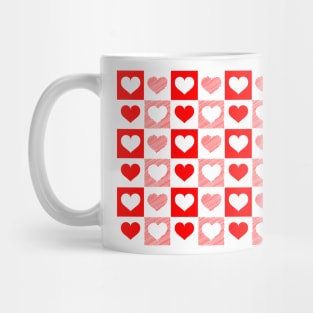 Checkers red and white hearts design Mug